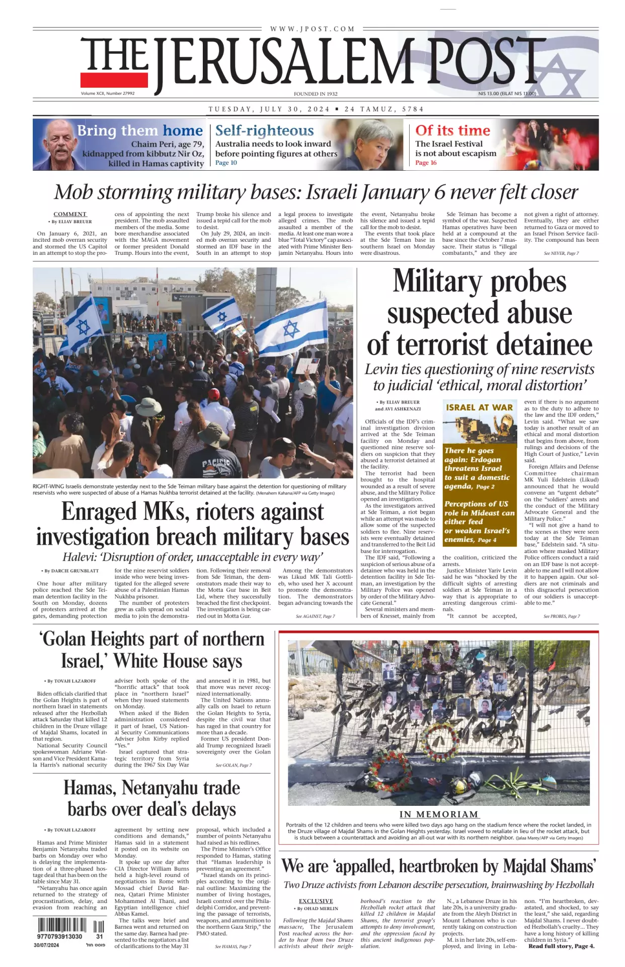 Prima-pagina-the jerusalem post-edizione-di-oggi-30-07-2024